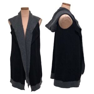 Duffy Tunic Sweater Vest Size Small Black Gray Hooded Wool Cashmere Blend